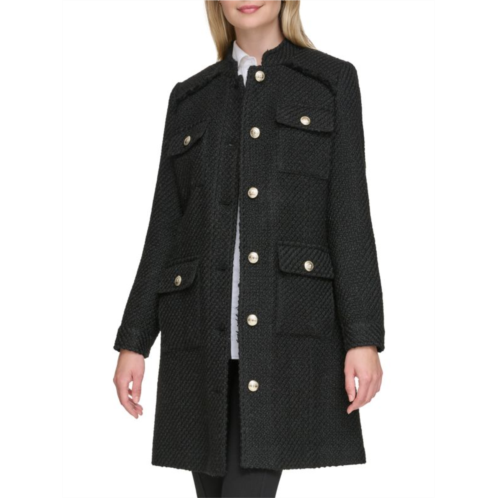 Karl Lagerfeld Paris Textured Belted Wool Blend Tweed Coat