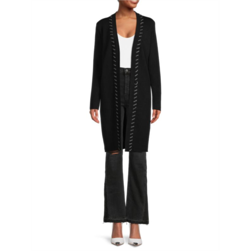 T Tahari Open Front Cross Stitch Cardigan