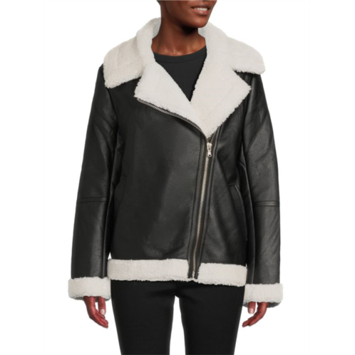 Saks Fifth Avenue Oversized Faux Shearling Faux Leather Biker Jacket