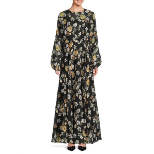 Mikael Aghal Floral Puff Sleeve Gown