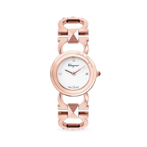 FERRAGAMO 25MM? IP Rose Goldtone Stainless Steel Double Gancini Bracelet Watch
