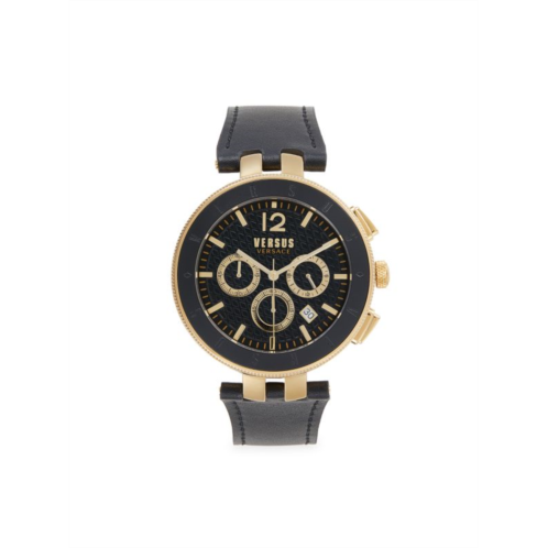 Versus Versace 44MM IP Goldtone Stainless Steel & Leather Strap Chronograph Watch