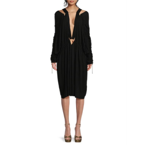 Lanvin Ruched Plunging High Low Dress
