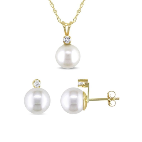 Sonatina 2-Piece 14K Yellow Gold, 8-9MM Freshwater Pearl, Diamond Necklace & Earring Set