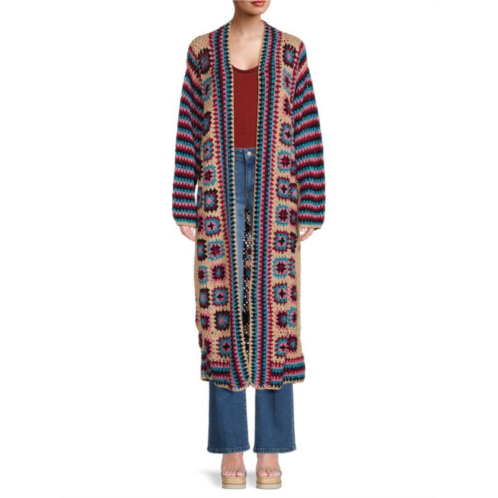 Saachi Crochet Long Open Front Cardigan