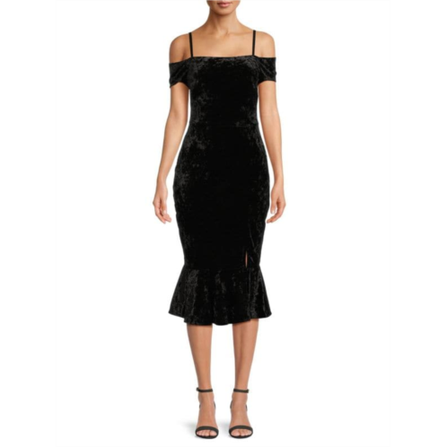 Guess Velvet Flounce Midi Dress