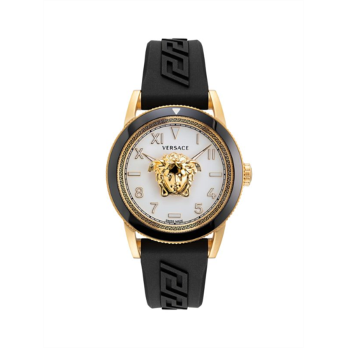 Versace V-Palazzo 43MM IP Goldtone Stainless Steel & Silicone Strap Watch