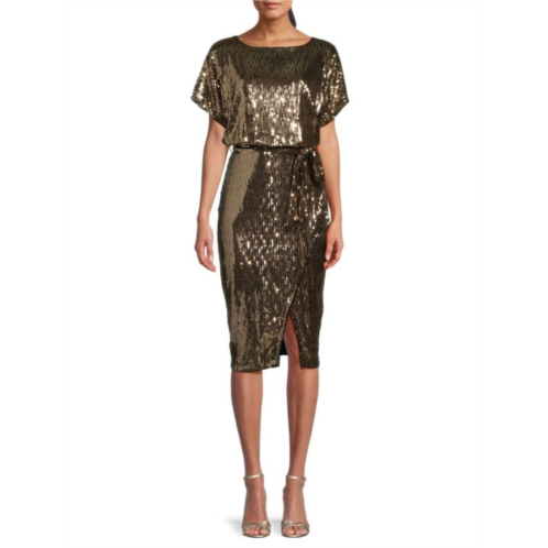 Kensie Belted Sequin Blouson Dress