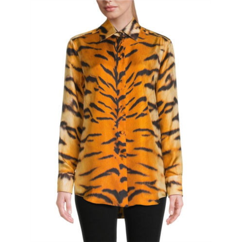 Roberto Cavalli Zebra Print Silk Button Down Shirt