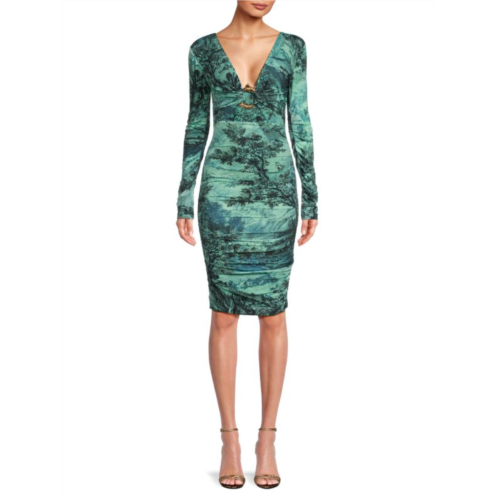 Roberto Cavalli Print Ruched Bodycon Dress