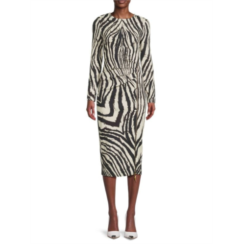 Roberto Cavalli Zebra Print Midi Sheath Dress