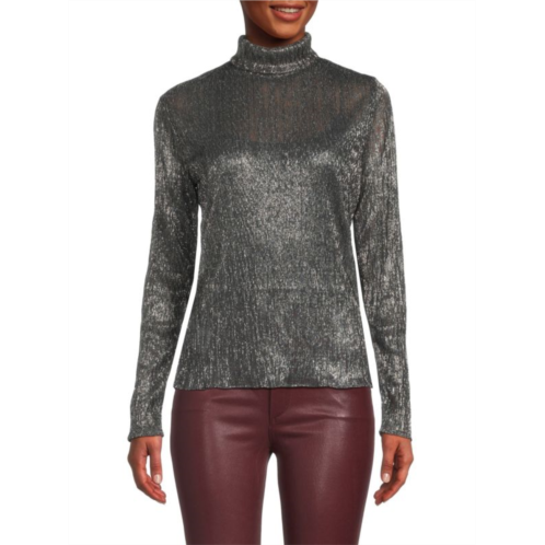 BCBGMAXAZRIA Turtleneck Metallic Top