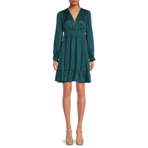 BCBGMAXAZRIA Long Sleeve Satin Peasant Dress