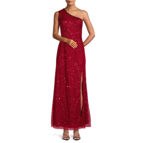 Adrianna Papell One Shoulder Beaded Gown