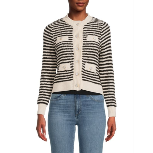 Renee C. Striped Crewneck Sweater Jacket