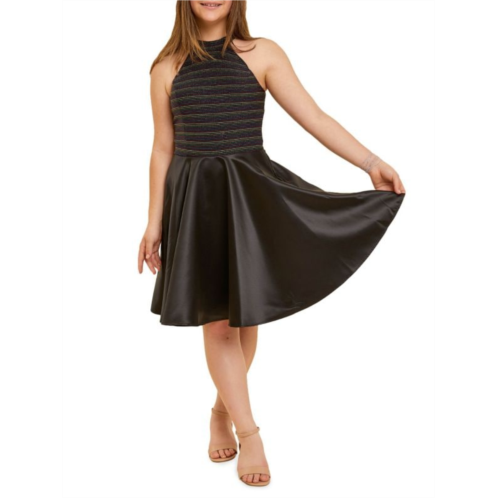 Un Deux Trois Girls Glitter & Satin Halter Dress