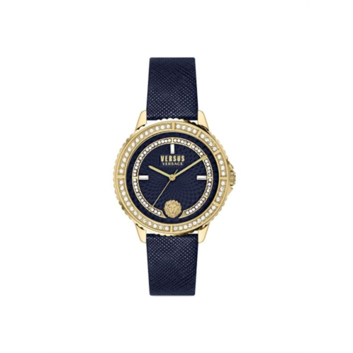 Versus Versace Montorgueil 38MM Stainless Steel, Swarovski Crystal & Leather Strap Watch