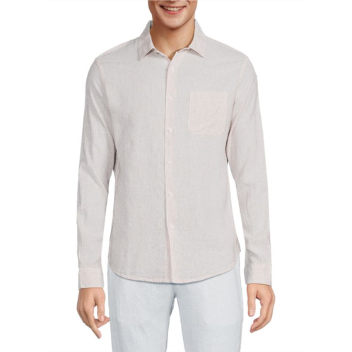 Saks Fifth Avenue Striped Linen Blend Button Down Shirt