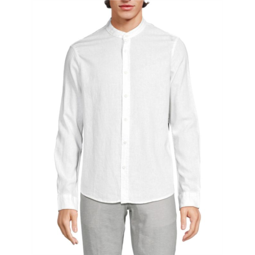 Saks Fifth Avenue Band Collar Linen Blend Shirt