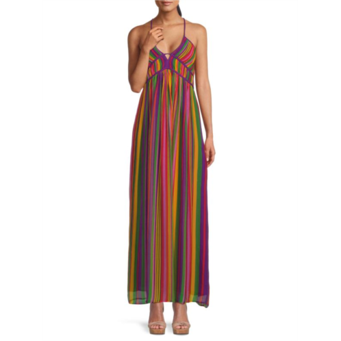 Ba&sh Romane Multi Striped Silk Blend Maxi Dress