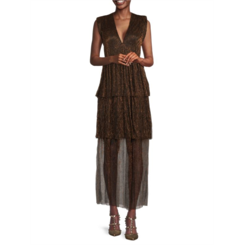 MELLODAY Metallic Tiered Maxi Dress