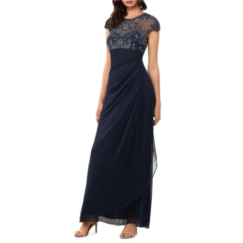 Xscape Sheer Illusion Beaded Gown