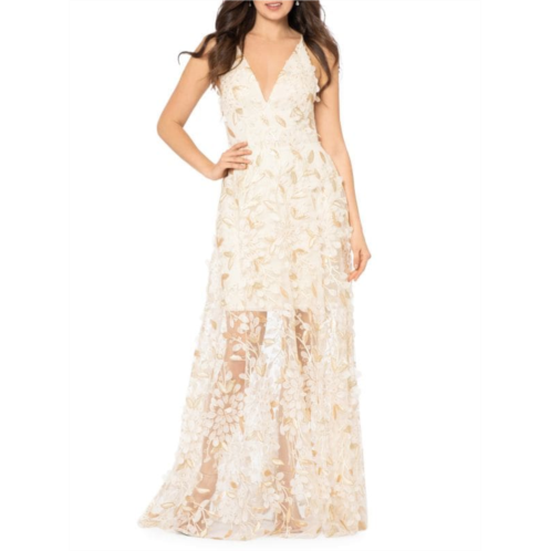 Xscape Sequin & Applique Semi Sheer Gown