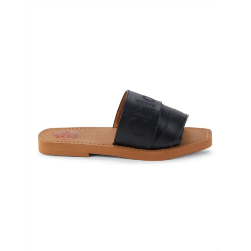 Chloe Woody Logo Leather Flat Sandals