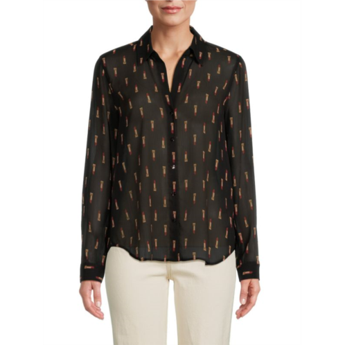 L  AGENCE Laurent Lipstick Print Shirt