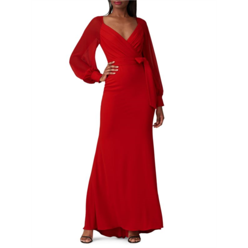 Badgley Mischka Red Bow Crepe Gown
