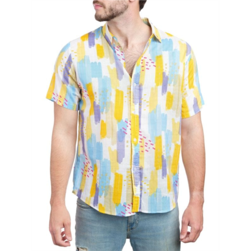 Saryans Arthur Short Sleeve Abstract Button Down Shirt
