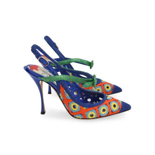 Dolce Gabbana Crocheted Slingbacks In Multicolor Raffia And Leather Heels Pumps