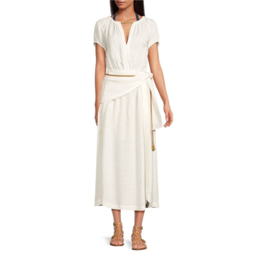 Vix Claire Splitneck Linen Blend Midi Dress