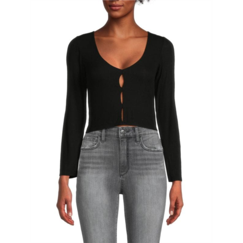 Michael Lauren Ribbed Cut Out Cropped Top