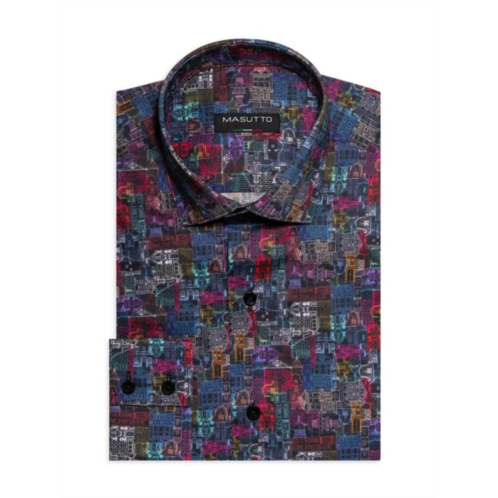 Masutto Puerto Modern Fit Architecture Graphic Sport Shirt