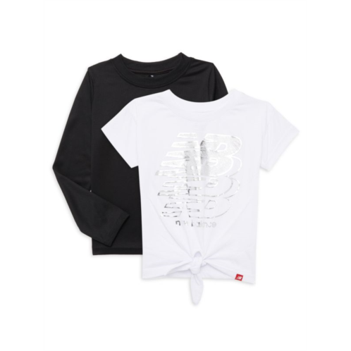 New Balance Little Girls 2-Piece Logo Tee & Shirt Set