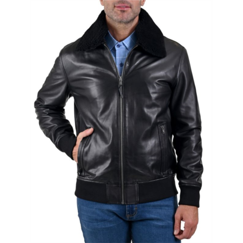 Frye Regular Fit Leather Bomber Jacket