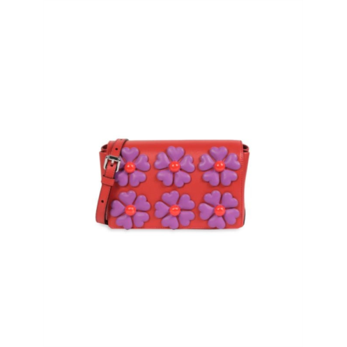 Moschino Floral Applique Leather Crossbody Bag