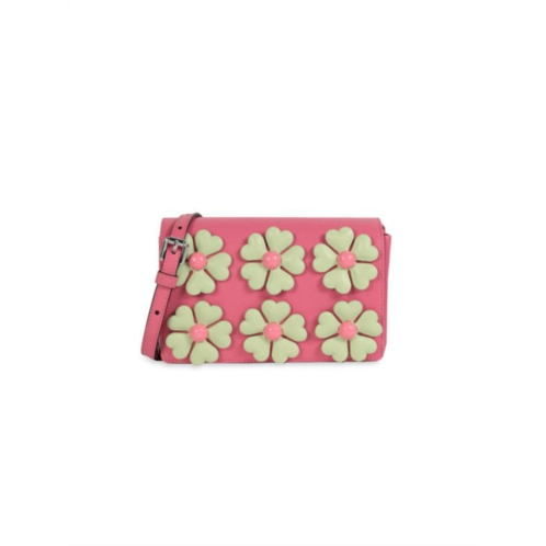 Moschino Floral Applique Leather Crossbody Bag