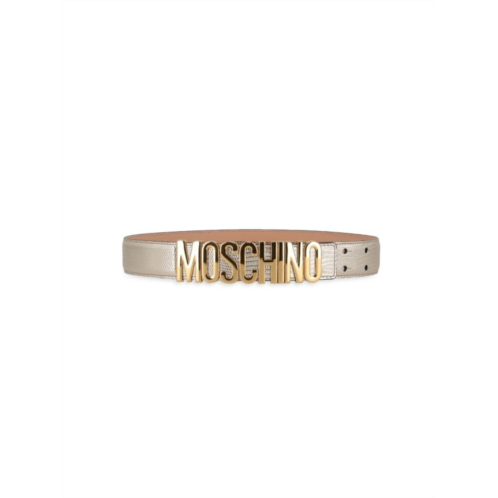 Moschino Metallic Logo Embossed Leather Belt