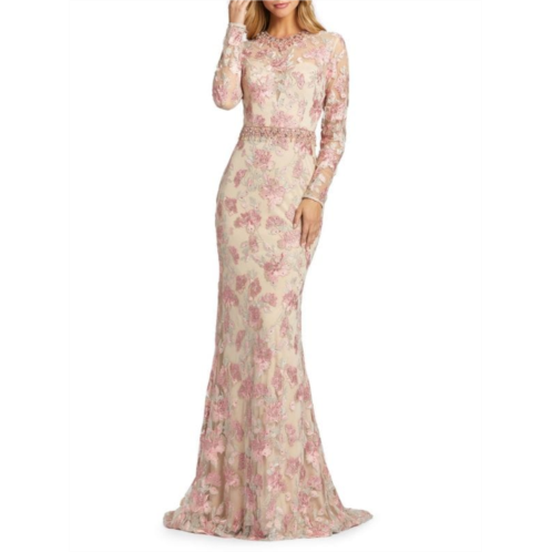 Mac Duggal Floral Illusion Lace Trumpet Gown