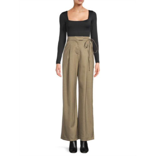 Avec Les Filles Tie Wide Leg Trousers