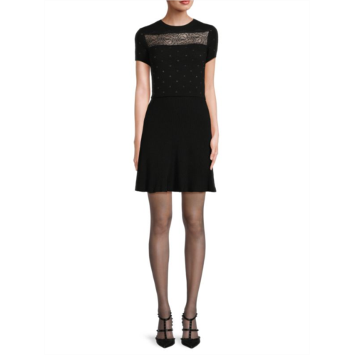 REDValentino Lace Wool Blend Fit & Flare Dress
