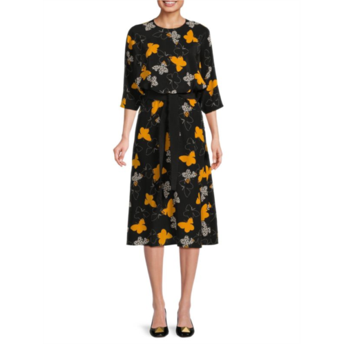 REDValentino Butterfly Belted Silk Midi Dress