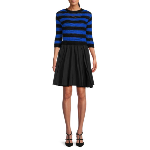 REDValentino Stripe Fit & Flare Sweater Dress