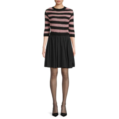 REDValentino Stripe Fit & Flare Sweater Dress