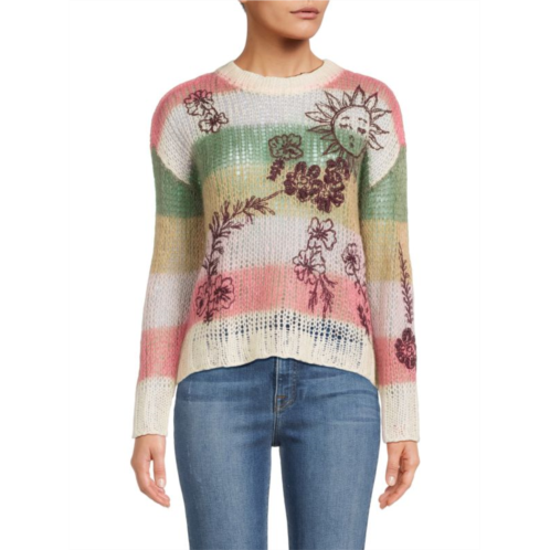 REDValentino Floral Stripe Mohair Blend Sweater