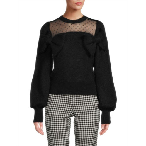 REDValentino Swiss Dot Wool Blend Puff Sleeve Sweater