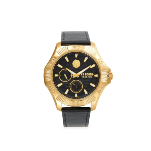 Versus Versace DTLA 46MM IP Goldtone Stainless Steel & Leather Strap Chronograph Watch