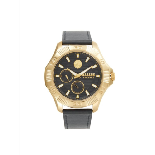 Versus Versace DTLA 46MM IP Goldtone Stainless Steel & Leather Strap Chronograph Watch